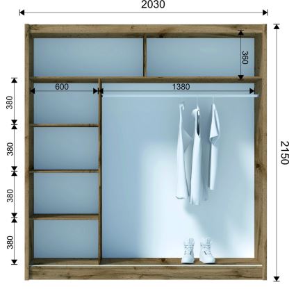 Kledingkast met spiegel SABRINA 203x215 cm eiken woltan