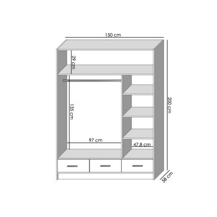 Kledingkast met spiegel SANNA 150x215 cm eiken craft