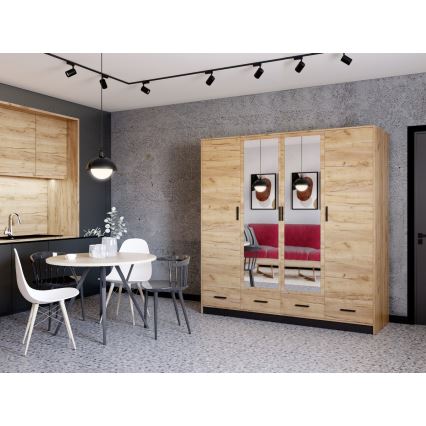 Kledingkast met spiegel SANNA 200x215 cm eiken craft