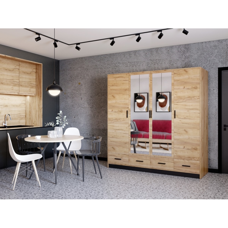 Kledingkast met spiegel SANNA 200x215 cm eiken craft