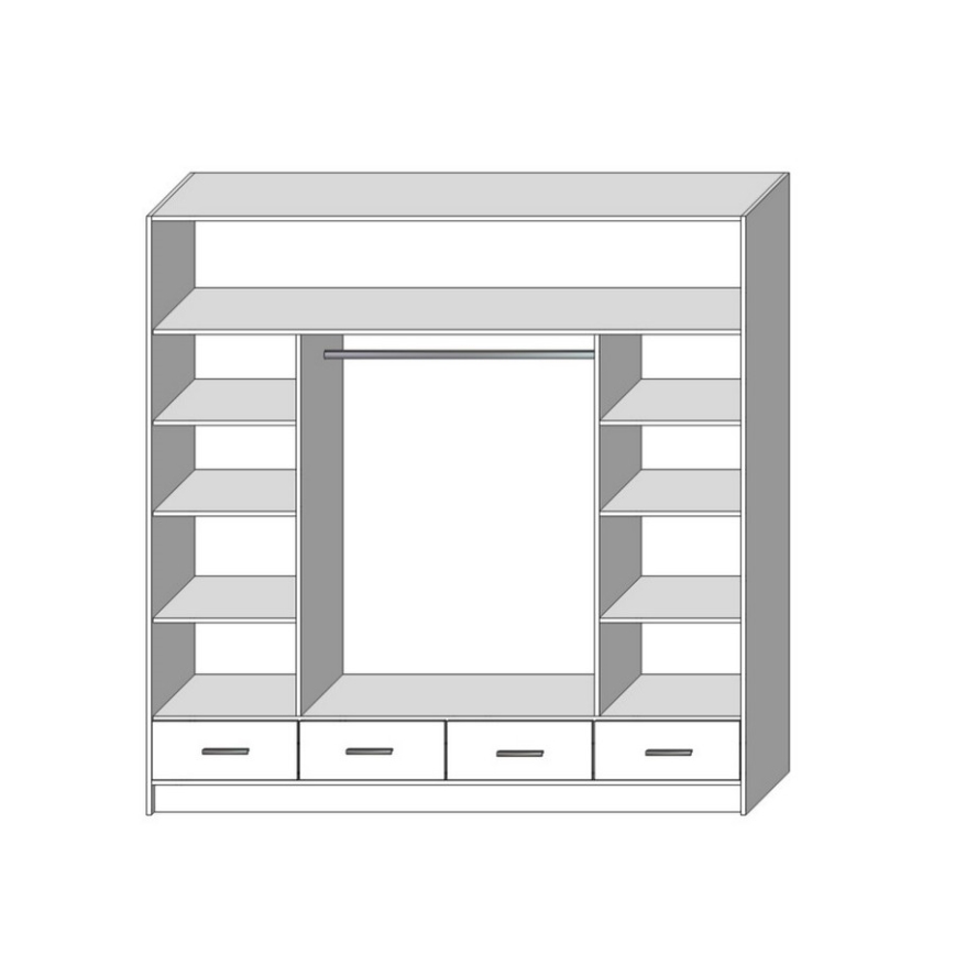 Kledingkast met spiegel SANNA 200x215 cm wit