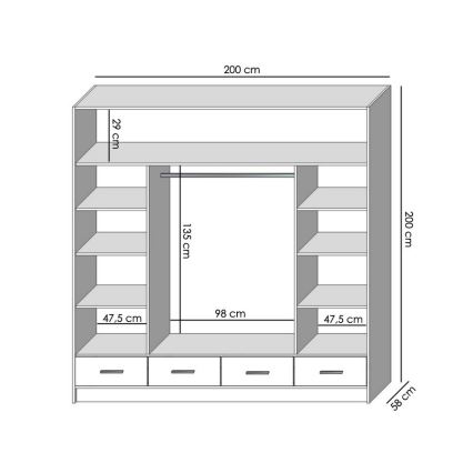 Kledingkast met spiegel SANNA 200x215 cm wit