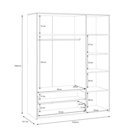 Kledingkast URO 152x190 cm artisan eiken/wit