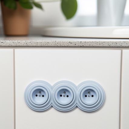 Kliklap - 3-voudige retro wandcontactdoos met afdekraam, 230V, blauw