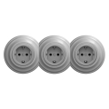 Kliklap - Driedubbele retro-wandcontactdoos met afdekraam, SCHUKO 230V, grijs