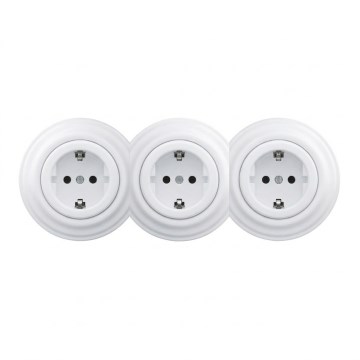 Kliklap - Driedubbele retro-wandcontactdoos met SCHUKO-afdekraam, 230 V, sneeuwwit