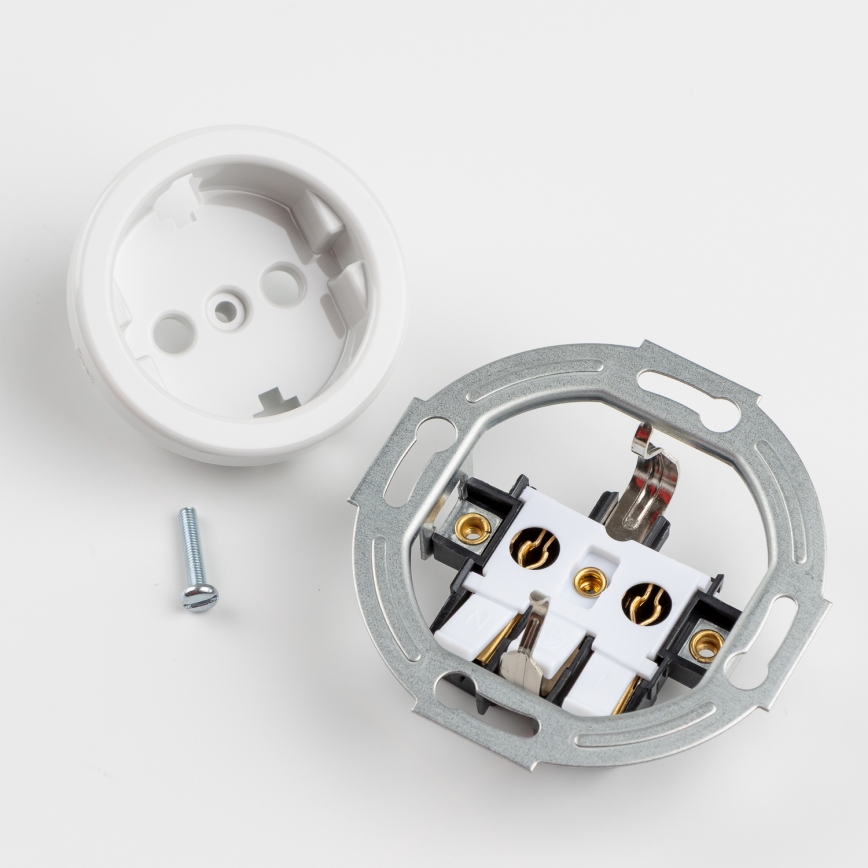 Kliklap - Driedubbele retro-wandcontactdoos met SCHUKO-afdekraam, 230 V, sneeuwwit