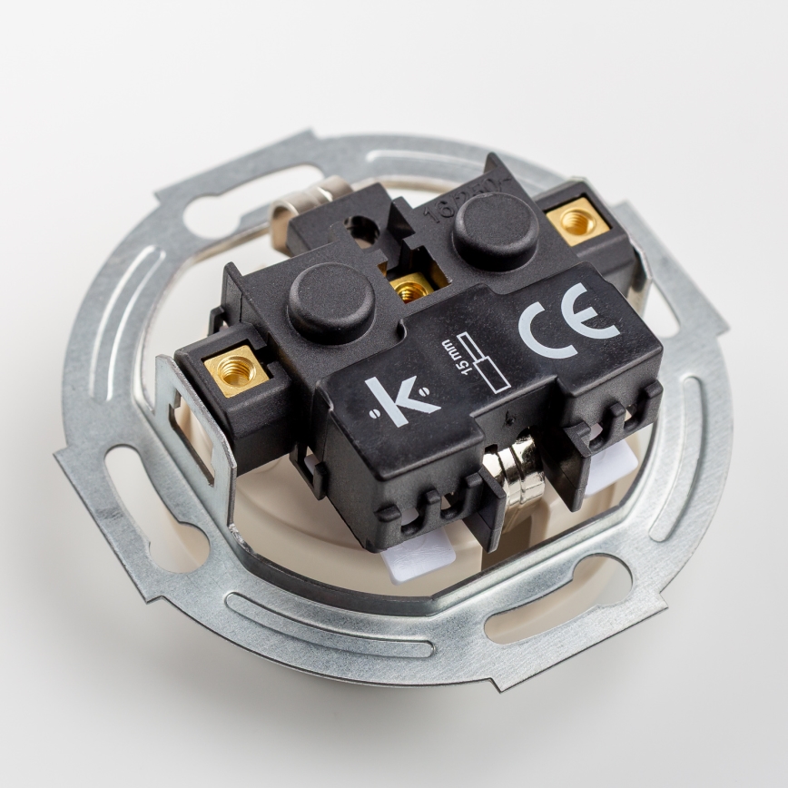 Kliklap - Drievoudig retro stopcontact met afdekraam SCHUKO 230V beige