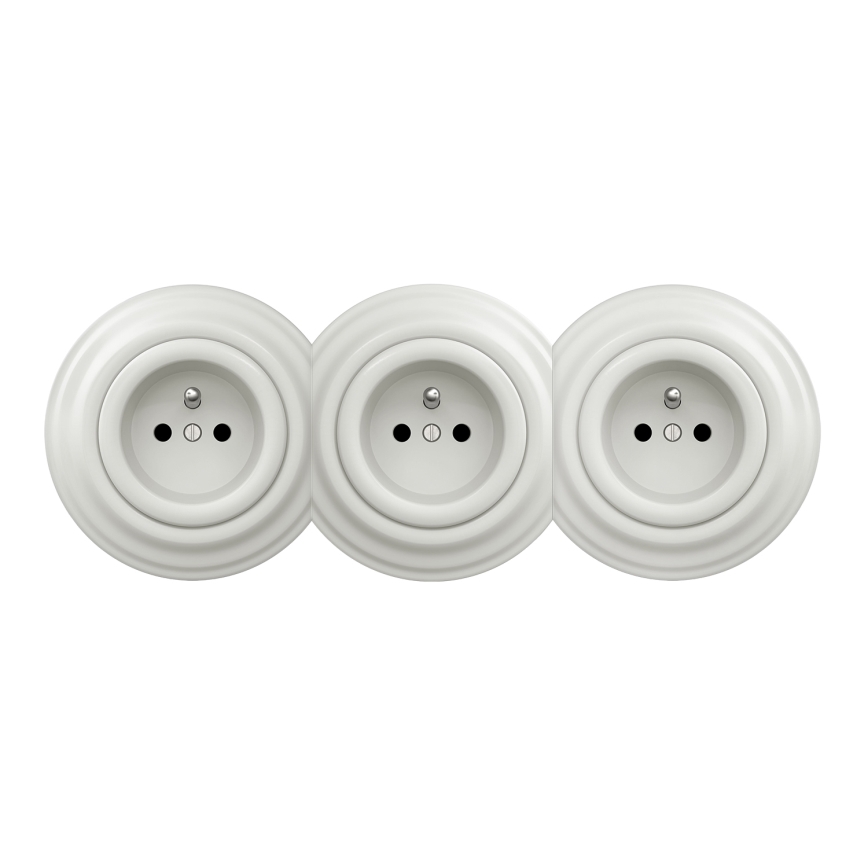 Kliklap - Drievoudig retro wandcontactdoos met afdekraam, 230 V, wit