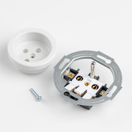 Kliklap - Drievoudig retro wandcontactdoos met afdekraam, 230V, keramisch, wit