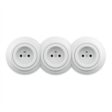Kliklap - Drievoudig retro wandcontactdoos met frame 230V sneeuwwit