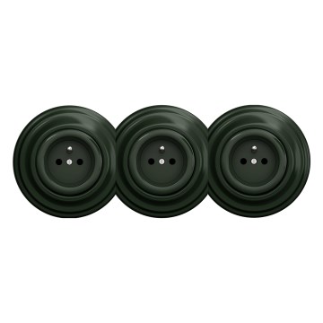 Kliklap - Drievoudige retro wandcontactdoos met afdekraam 230V groen