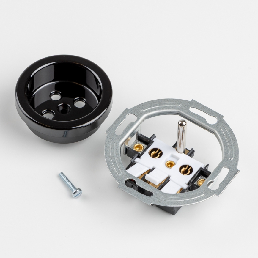 Kliklap - Drievoudige retro wandcontactdoos met afdekraam, 230V, zwart