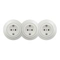 Kliklap - Drievoudige retro wandcontactdoos met SCHUKO-afdekraam, 230V, wit