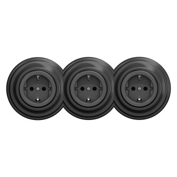 Kliklap - Drievoudige retro wandcontactdoos met SCHUKO-frame 230V, antraciet