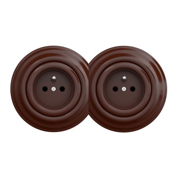 Kliklap - Dubbel retro stopcontact met afdekraam 230 V bruin
