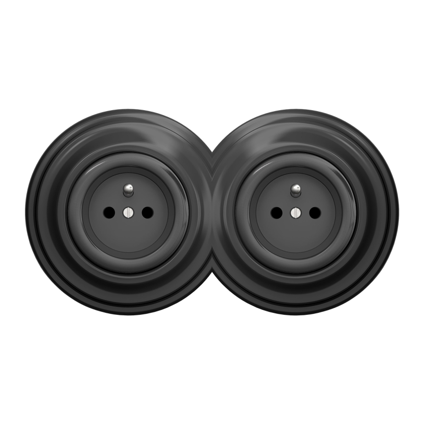 Kliklap - Dubbel retro stopcontact met afdekraam 230V antraciet