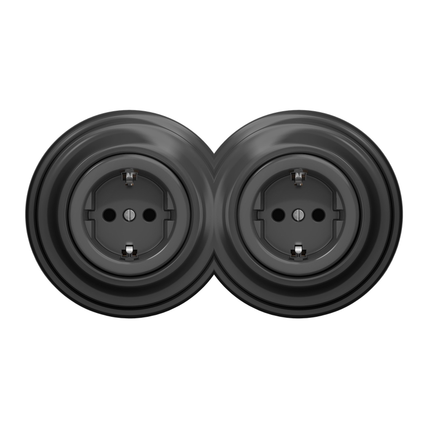 Kliklap - Dubbel retro stopcontact met frame, SCHUKO 230V, antraciet