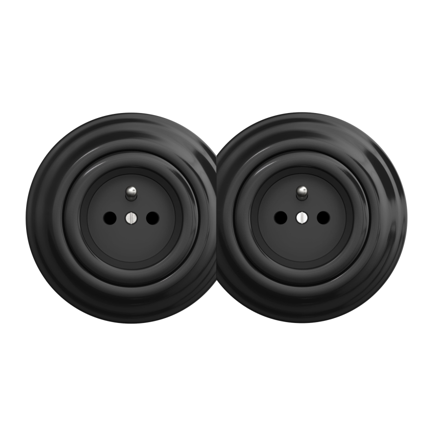 Kliklap - Dubbel retro wandcontactdoos met frame nr. 1, zwart