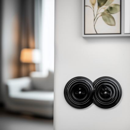 Kliklap - Dubbel retro wandcontactdoos met frame nr. 1, zwart