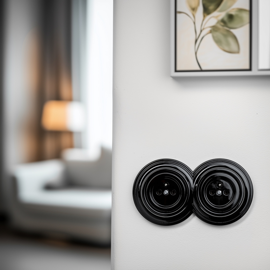 Kliklap - Dubbel retro wandcontactdoos met frame nr. 1, zwart