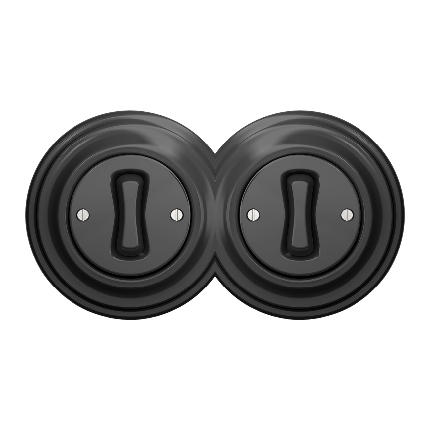 Kliklap - Dubbele retro enkelpolige schakelaar met afdekraam nr. 1 in antraciet