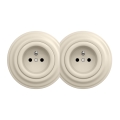 Kliklap - Dubbele retro wandcontactdoos met afdekraam 230V beige