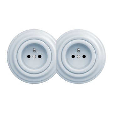 Kliklap - Dubbele retro-wandcontactdoos met afdekraam 230V, blauw