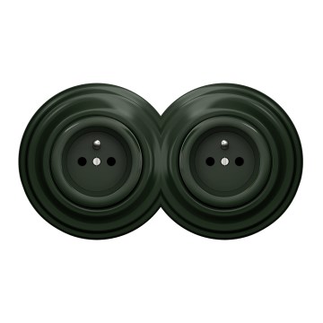Kliklap - Dubbele retro wandcontactdoos met afdekraam 230V, groen