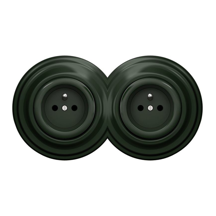 Kliklap - Dubbele retro wandcontactdoos met afdekraam 230V, groen