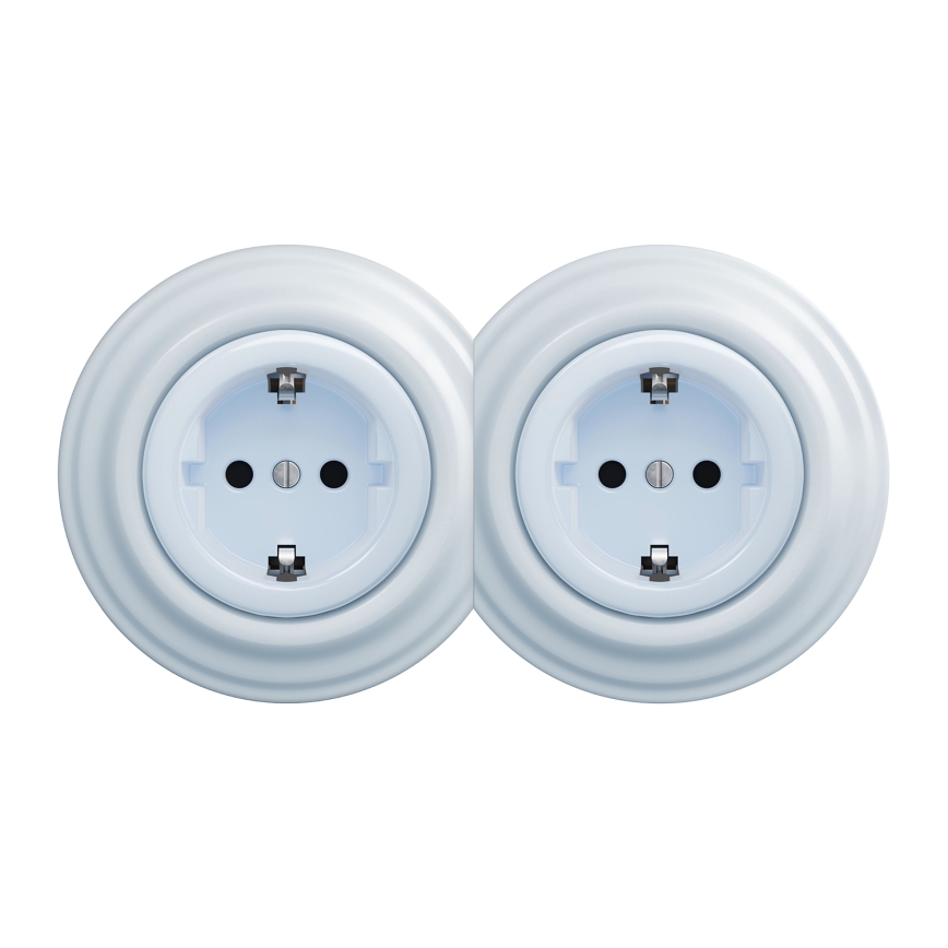 Kliklap - Dubbele retro wandcontactdoos met afdekraam, SCHUKO 230V, blauw