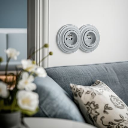 Kliklap - Dubbele retro-wandcontactdoos met frame, 230V, grijs