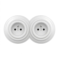 Kliklap - Dubbele retro wandcontactdoos met frame 230V sneeuwwit