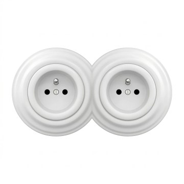 Kliklap - Dubbele retro wandcontactdoos met frame 230V sneeuwwit