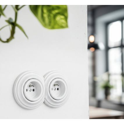 Kliklap - Dubbele retro wandcontactdoos met frame 230V sneeuwwit