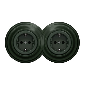 Kliklap - Dubbele retro-wandcontactdoos met frame SCHUKO 230V, groen