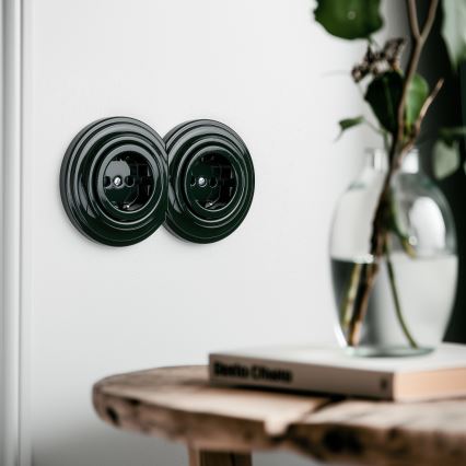 Kliklap - Dubbele retro-wandcontactdoos met frame SCHUKO 230V, groen