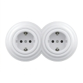 Kliklap - Dubbele retro wandcontactdoos met frame SCHUKO 230V sneeuwwit