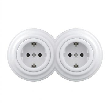 Kliklap - Dubbele retro wandcontactdoos met frame SCHUKO 230V sneeuwwit
