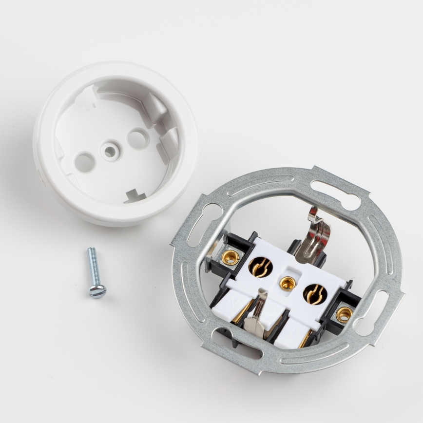 Kliklap - Dubbele retro wandcontactdoos met frame SCHUKO 230V sneeuwwit