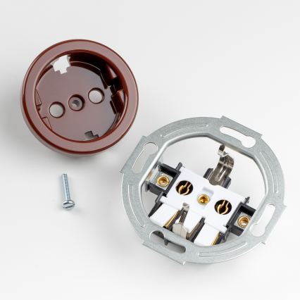 Kliklap - Dubbele retro-wandcontactdoos met SCHUKO-afdekraam, 230V, bruin