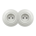 Kliklap - Dubbele retro-wandcontactdoos voor huishoudelijk gebruik met afdekraam, 230V, keramiek, wit