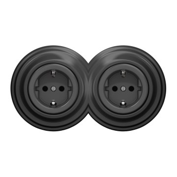 Kliklap - Dubbele retro-wandcontactdoos voor huishoudelijk gebruik met SCHUKO-frame 230V antraciet