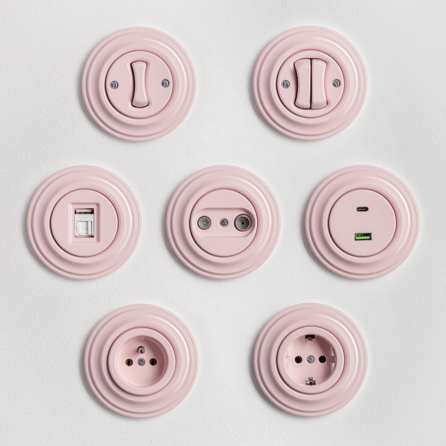 Kliklap - Retro dataaansluiting met afdekraam, oudroze