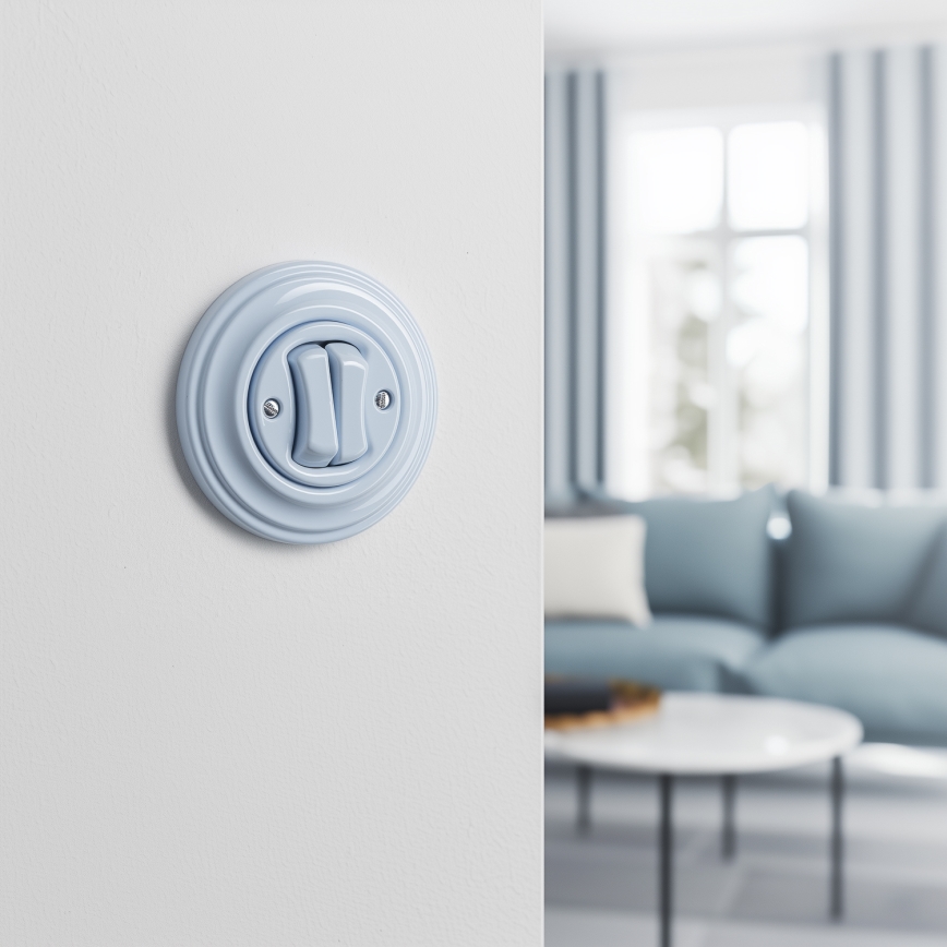 Kliklap - Retro dubbele drukknop met afdekraam, blauw