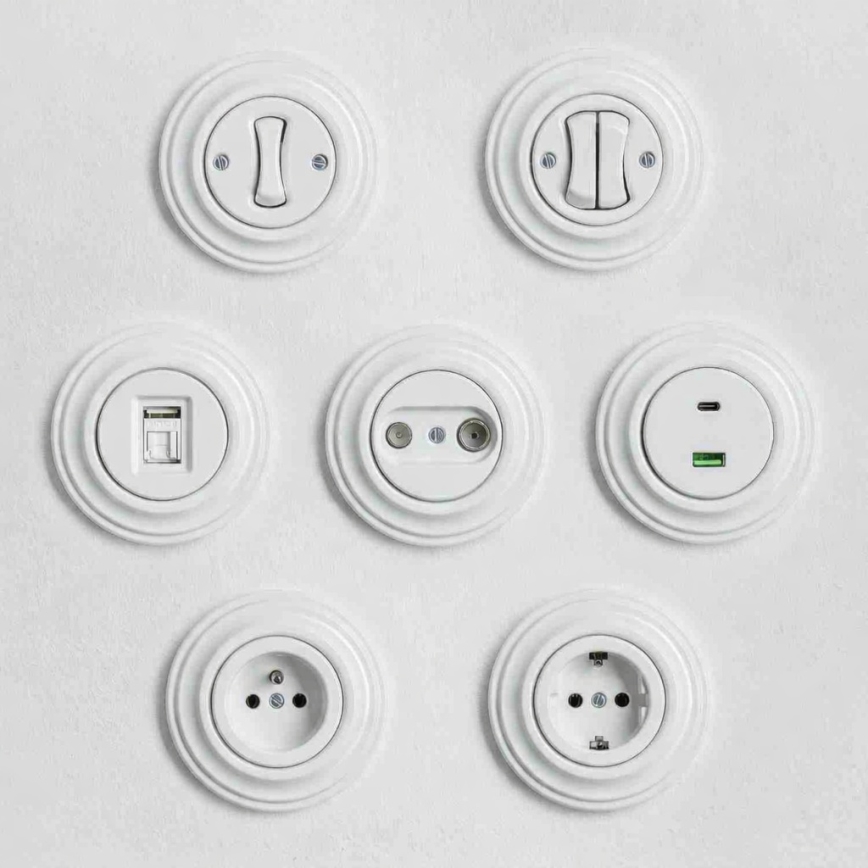 Kliklap - Retro dubbele drukknop met lijst, sneeuwwit