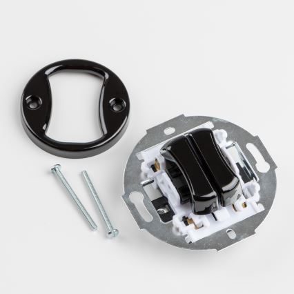 Kliklap - Retro dubbele trappenschakelaar met afdekraam nr. 6+6 zwart