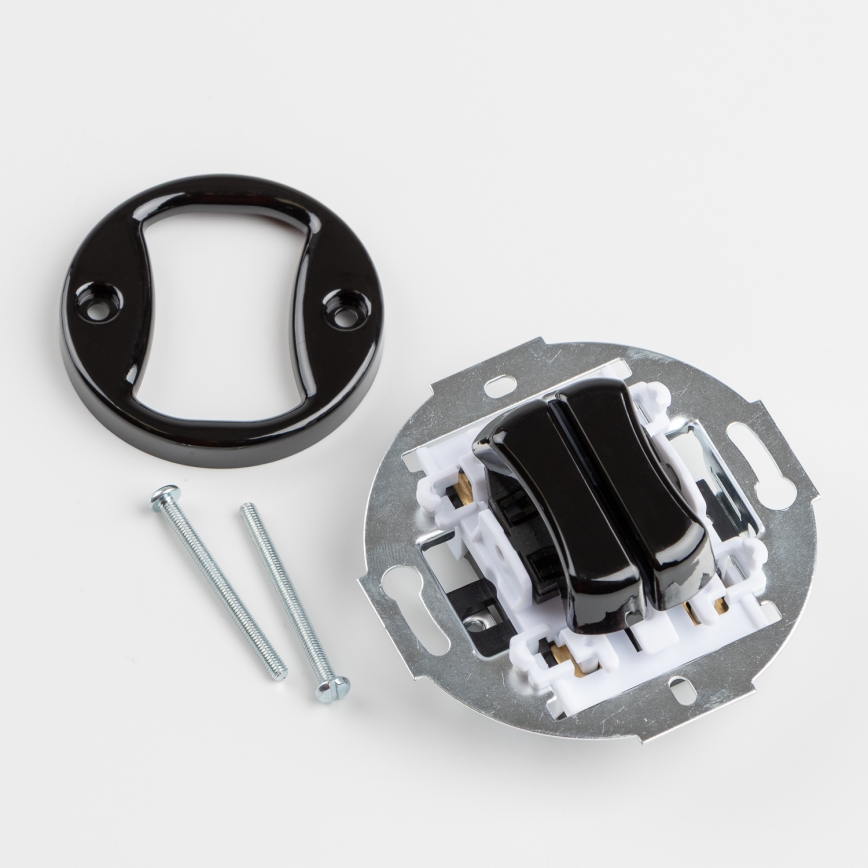 Kliklap - Retro dubbele trappenschakelaar met afdekraam nr. 6+6 zwart