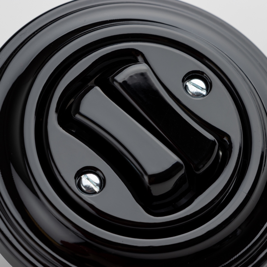 Kliklap - Retro dubbele trappenschakelaar met afdekraam nr. 6+6 zwart