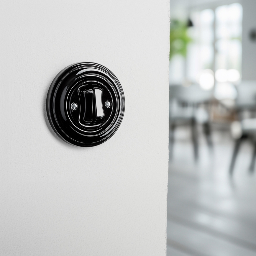 Kliklap - Retro dubbele trappenschakelaar met afdekraam nr. 6+6 zwart